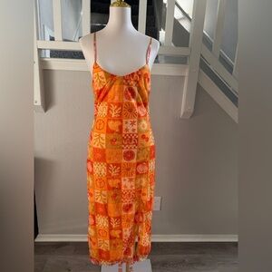 Vibrant Orange Patterned Maxi Dress